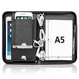 Tyson Portfolio étui Organiseur Personnel Padfolio de Voyage Fermeture à Glissière Avec Bloc-notes Pochettes et Cartes Pour Curriculum Vita Document et Bloc-notes (A5 Noir)