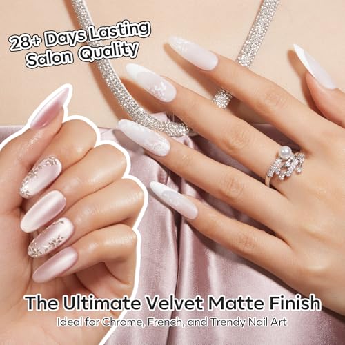 Image of modelones Chrome Proof Matte Gel Top Coat, 15 ML No Wipe Chrome Resistant Isolation Clear Gel Polish Velvet Finish for Detail Chrome Powder Painting Nail Art Long Lasting Thickening Solution Builder