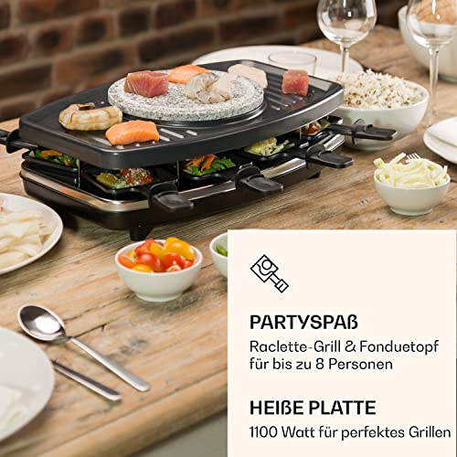 Klarstein 3-in-1 Raclette Fondue Kombi und Grill, 1100W Raclette-Fondue-Set mit Steinplatte, Elektrischer Fondue Raclette Grill für 8 Personen – Bild 2