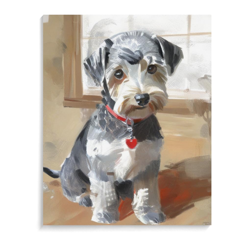 DIY Paint by Numbers Schnoodle Dog on Canvas Painting Kits for Adult, Beginner Oil Painting Kits Gift 16x20inch(40x50cm) Frameless