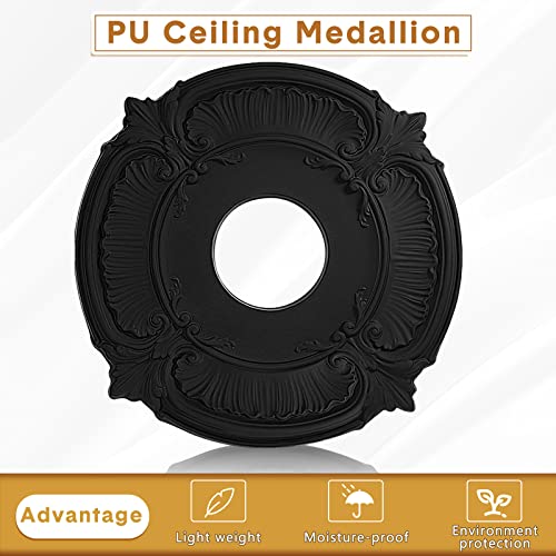 Image of 2 Pieces PU Ceiling Medallion Decorative Ceiling Fan Medallion Round Home Lighting for Light Fixtures Chandeliers, 12 inchod x 3.5 inchID(Black)