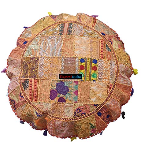 Exportindia New Handmade Ottoman Floor coussion Pouf Vintage Patchwork Pouf Indian poufs Home Decor Patchwork Poufs (18x18 Inch)