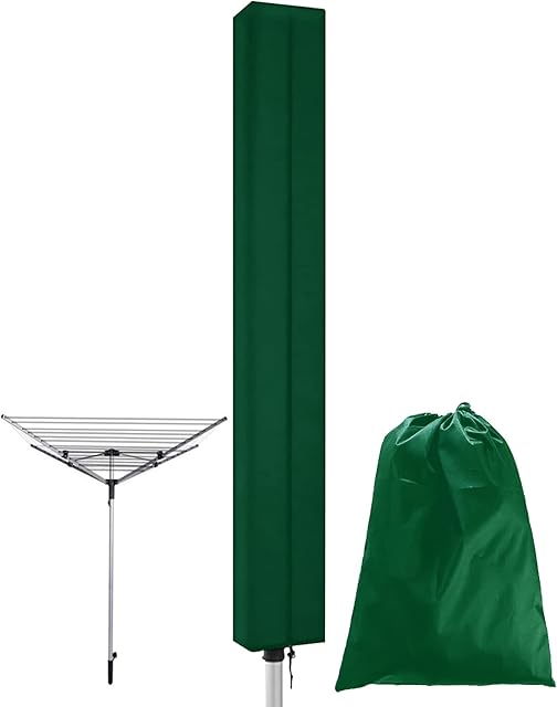 Trongle Rotary Washing Line Cover, 165*16*16CM Waterproof Rotary Airer Cover with Anti-rust Zip, Multipurpose Cover for Rotary Dryer or Parasol, Durable Weatherproof cover, Outdoor, Garden(Green)