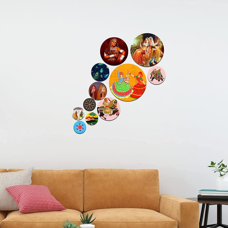 Image of Rajasthani Design Wooden Wall Hanging Decoration Item for Home|Office|Gift|Living Room|Bedroom|Wall Decoration (Multi 1)