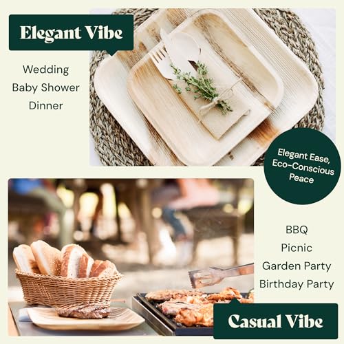 Chic Leaf Palm Leaf Plates Disposable Inch Square Pack Compostable Biodegradable & Eco Friendly Plates for 4th of July - Microwave Safe, Disposable for Party Events or Wedding Decor (50, 8" Pack) - Image 7