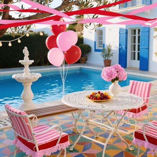 Image of 4 Crepe Paper Streamers Rolls, 328ft Pack of Red and Pink Crepe Paper for Women Girls Valentines Day Mothers Day Wedding Engagement Anniversary Party Decoration Supplies (1.8 inch x 82 ft /Roll)