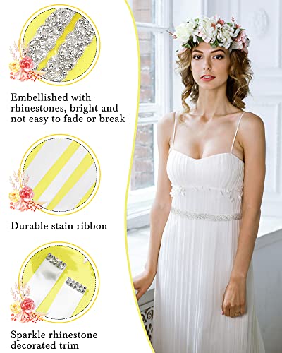 Jecery 3 Pieces Rhinestone Bridal Wedding Sash Belts Handmade Crystal Bridesmaid Sash for Formal Evening Dress Belts3