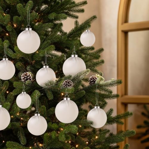 Velvet Christmas Ball Ornaments - 30pcs Flocked Christmas Ornaments Set Shatterproof Classic Hanging Xmas Tree Decorations with Rope for Wreath Holiday Home Decor (Cream) - image 5