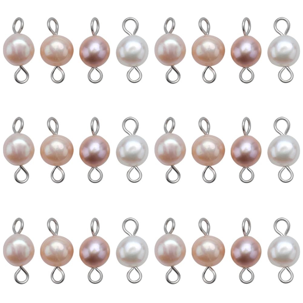 SUNNYCLUE 1 Scatola 30 Pezzi Perle di Perle d'Acqua Dolce Naturali Collegamenti Connettori Perle di Perle Bianche Barocche con 304 Occhielli in Acciaio Inossidabile per Le Donne Collana Bracciale