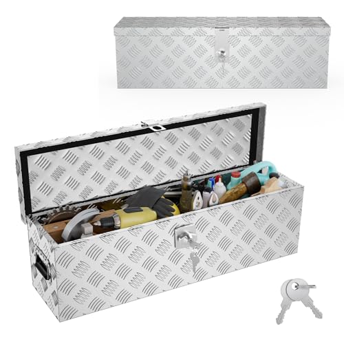 ACXIN Aufbewahrungsbox Alubox 800x220x225 mm, Aluminium Werkzeugkiste mit Schloss und 2 Schlüsseln, Robuste abschließbare Deichselbox für den Anhänger, stabil und wasserdicht (Silber)