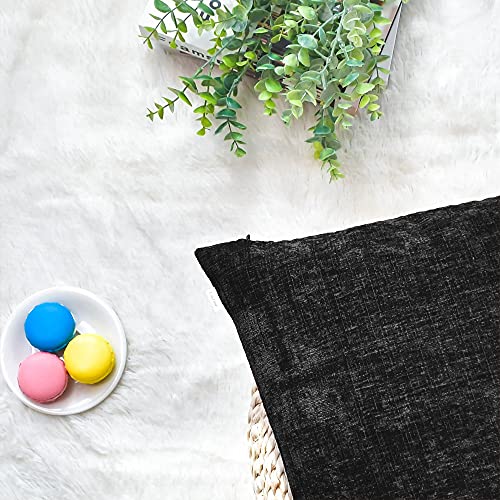 Image of CaliTime Pack of 2 Cozy Throw Pillow Covers Cases for Couch Sofa Home Decoration Solid Dyed Soft Chenille 12 X 12 Inches Black