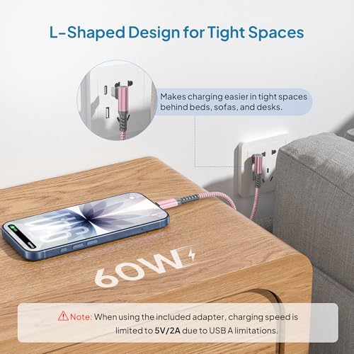 Image of Elebase Right Angled USB Type C to C 100W Cable 10FT with USB Adapter,90 Degree Charging Charger Cord for iPhone 15 Pro Max,Samsung Galaxy Z Flip Fold,Ultra,S22 S23 S24,A23,A31 A32 A33,A42,A52 A53 A54