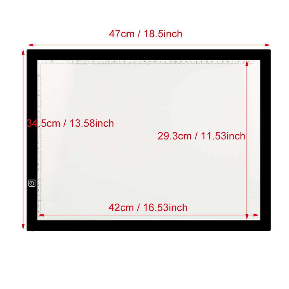 Tablette Lumineuse A3 47x34.5cm Avec Variateur Tactile - Table à Dessin LED 3 Niveaux Luminosité Pour Broderie Diamant Et Art