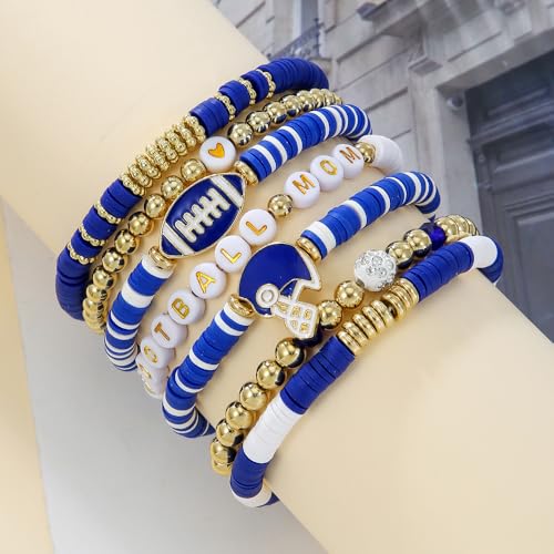 football mom bracelet Game Day Bracelets for Women Heishi disc Stretch Bracelets Stackable Sports Football Charm Bracelet football charms Outfits Jewelry Gifts3