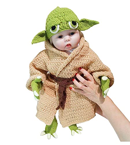 Image of Fenbo Baby Yoda Infant Costume 5pcs Hand-Knit Yoda Costume Set for 0-6 Month Newborn Outfit Photography Prop Green, Small