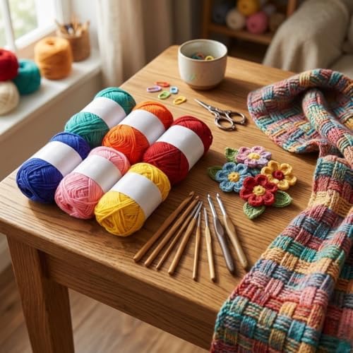 Image of 12 Multicolor Soft Wool Yarn Balls for Knitting, Crochet & DIY Craft | Acrylic Knitting Thread for Hand Embroidery, Weaving, Sewing & Art Projects | Bright Assorted Colors (Neon)