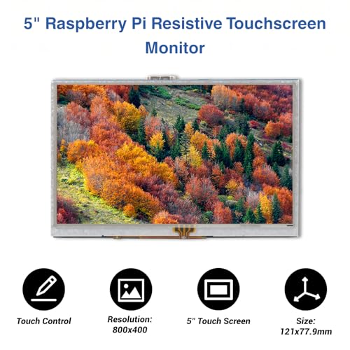 Image of 5 Inch HDMI Resistive Touch Screen TFT LCD Display, HD 800x480 LCD Display with HD Adapter, Touch Pen, Compatible with Raspberry Pi 5 /4 /3 /2B /Zero, Banana Pi, Jetson Nano, Windows 11 /10 /8 /7