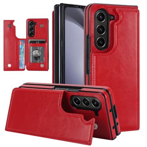 Étui antichoc pour Samsung Galaxy Z Fold 5 protège écran en cuir rouge