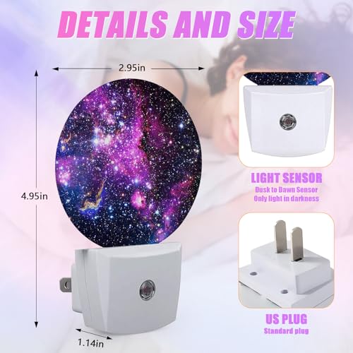 Image of Starry Sky Night Light Purple Galaxy Space Night Lights LED Lamp Round Plug into Wall Nightlight with Dusk to Dawn Sensor Home Hallway Stairway Kitchen Decor