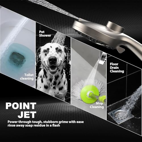 Image of 12-Inch High Pressure Rain Shower Head with Handheld Spray Combo, Magnetic | Dual shower heads; one-piece bracket adjusts height and angle; 9 settings: 8 sprays + 1 Power Jet for cleaning; easy install
