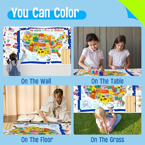 Image of American Coloring Poster, Large Coloring Activity Paper 75 inch x 31 inch Jumbo Size US Map-themed Paper DIY Painting Drawing Banner /Tablecloth for School, Wall Decor (75 inch x 31 inch)