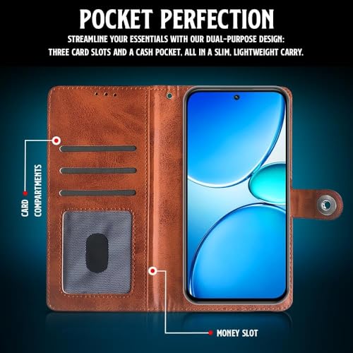 Image of Leather Flip Case Cover Compatible with for OnePlus Nord CE 4 Lite 5G |Designer Button| Hand-Stitched Leather Finish| Lightweight| Inbuilt Card Pockets Wallet & Stand||(Brown)