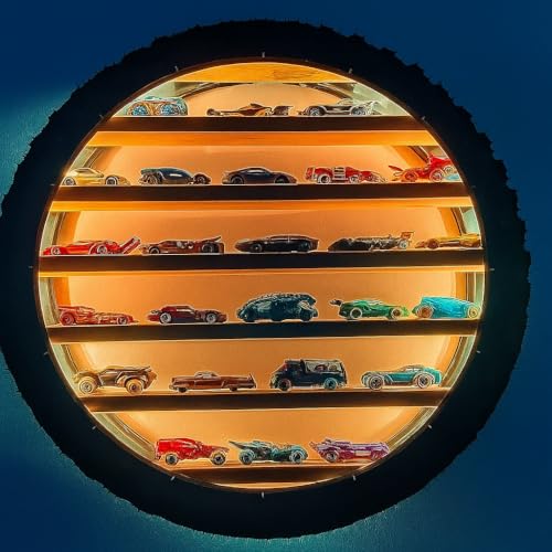 Image of Apnatva 24 Inch Wooden Wall Hanging Lighting Tyre - Perfect for Home Decor, Hot Wheels Display, Kids' Toys Stand & Birthday Gift (Without Toys) (Yellow)