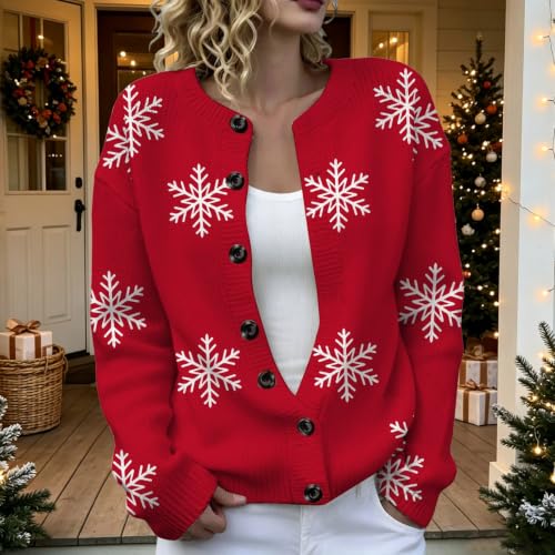 Christmas Sweaters for Women Snowflakes Open Front Button Up Cardigans - image 3