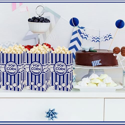 Image of Leinuosen 200 Pcs Paper Popcorn Bags Bulk 2 oz Large Flat Bottom Boxes Disposable Container Sleeve Movie Night Popcorn Bucket for Retro Movie Themed Party Carnival Supplies (Dark Blue)