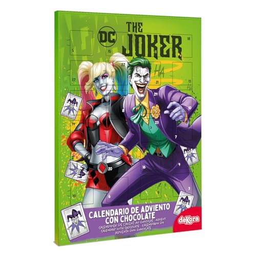 dekora - Calendario de adviento Joker y Harely Quinn - Con 24 chocolatinas - Total 50GR - Chocolate con leche - Colorantes Naturales - Especial Navidad