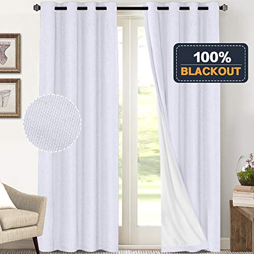 Primitive Textured Linen 100% Blackout Curtains for Bedroom/Living Room Energy Saving Window Treatment