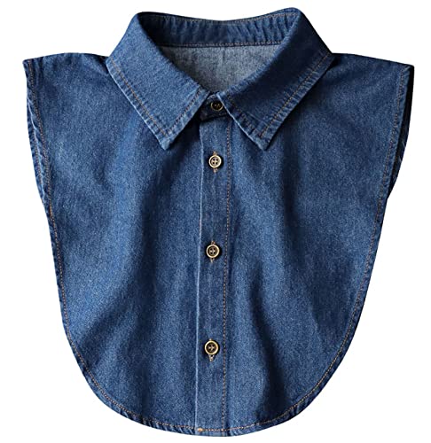 GUZOSJO Denim Detachable Collar Shirt,Dickey Half Blouse False Collar for Lady Girls