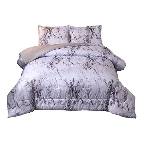 NTBED Marble Comforter Set Queen with 2 Matching Pillow Covers Lightweight Printed Quilted