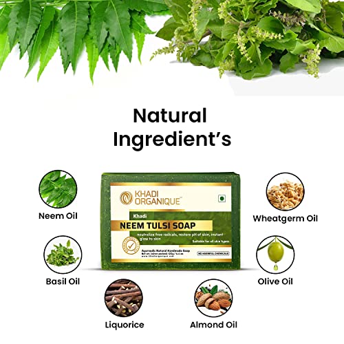 Image of Khadi Organique Handmade Neem-Tulsi Soap Pack Of 3