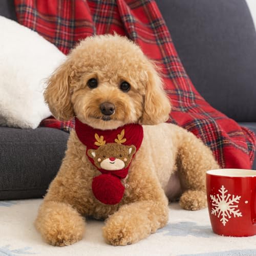 Hunde Weihnachten Schal, Roter Elchschal, Weihnachtskostüm Hundekleidung, Haustier Weihnachtsschal, Winter, bequem und warm, Hundezubehör,für Weihnachtstage Haustier-Kleidung,Mittelgroße L