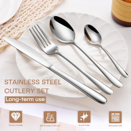 16 Piece Cutlery Set for 4, NINIROR Stainless Steel Flatware Set - Mirror Polished Dishwasher Safe Silverware Includes Spoons, Knives & Forks - Food-Grade for Home Kitchen Restaurant - Image 4