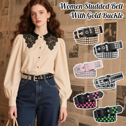 Image of Studded Belt, Metal Punk Rock Rivet belt with Bright Pyramid Studded for Women Men