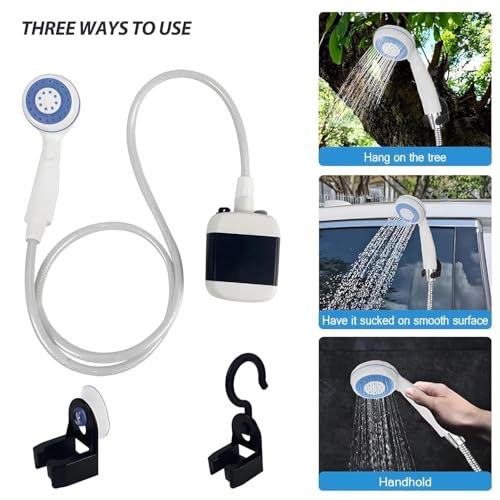 Image of Portable Camping Shower Kit - Rechargeable USB Outdoor Shower Pump with Hose, Showerhead & Hooks | Perfect for Hiking, Travel, Beach, Car Wash, Emergency & Garden Use