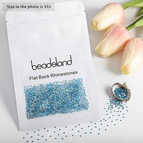 Image of Beadsland 2880pcs Flat Back Crystal Rhinestones Round Gems for Nail Art and Craft Glue Fix,Aquamarine,SS3,1.2-1.4mm | Flatback Glass Gems, 1.2-1.4mm, for Nail Art Craft, Glue Fix