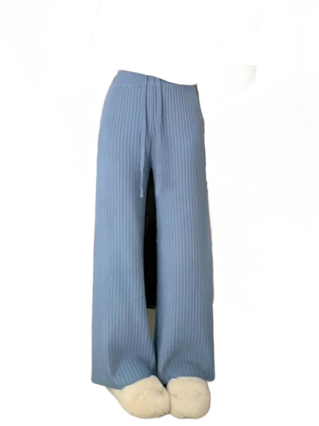 Womens Trousers High-Rise Drawstring Knit Thick Straight-Leg Wide-Leg Pants Work Pants
