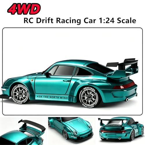 Image of RC Drift Car, 1:24 Scale Remote Control Vehicle with LED Lights,Drifting Tires&Two Batteries, Racing Sports Toy Idea Gift for Adults Boys Girls and Kids (Lake Blue)