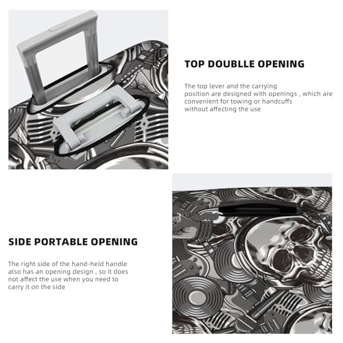 Retro Electric Guitar Skulls Rock Music Travel Luggage Cover Elastic Suitcase Protector Washable Baggage Covers For Trunk Case Fits 22-24 Inch Luggage4