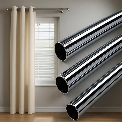Image of Herrlich Homes Stainless Steel Curtain Rod | Silver & Chrome Finish | Anti-Rust | Sturdy & Durable | Multipurpose | SS Pipes for Door, Window, Shower, Home and Office | 72 Inches | 6 feet, 3 Pipes
