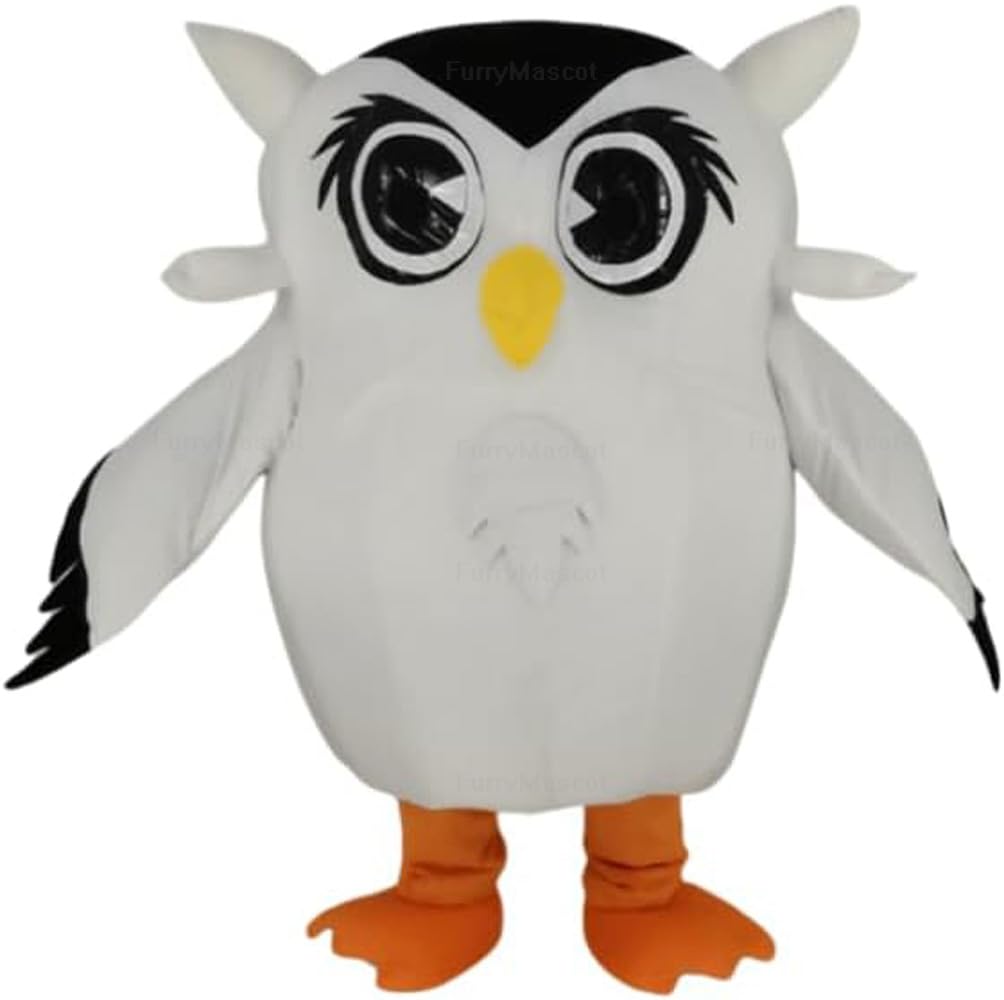 Lovely White Owl Mascot Costume Adult Size for Men & Women with Built-in Fan Inside the Head