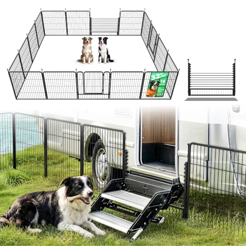 Image of FXW Rollick Dog Playpen with RV Step Grid for RV Camping, 32 inch H, 16 Panels