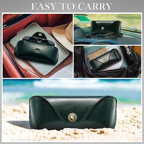Image of SUNGAIT Sunglasses Case for Men Women: Portable Leather Eyeglasses Case Hard Shell - Slim Case for Multiple Sunglasses