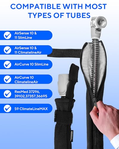Image of 6.5ft CPAP Hose Cover for Heated Tubing, Double-Sided Thickened Cpap Tube Cover Compatible with Resmed Airsense Climatelineair 10&11 Tubes (Black)