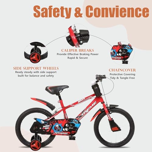 Image of JUNIOR KID 16 Inch JKX Series Kids Rigid Cycle for Boys & Girls 4 to 7 Years with Training Wheel Red