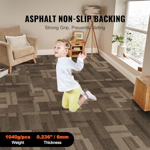 Image of VEVOR Carpet Tiles Reusable, 24 PCS, 24 inchx 24 inch, Squares Soft Padded Carpet, Carpet Floor Tiles Easy DIY for Bedroom Living Room Indoor Outdoor (Mixed Brown, 96 sqft /Box)
