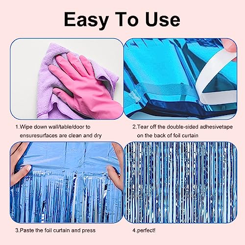 Image of 2 Pack 3.28 ft x 6.56 ft Light Blue Tinsel Curtain Party Backdrop - Metallic Foil Fringe Backdrop Door for Halloween, Christmas, Birthday Graduation Wedding Party Streamers Photo Backdrop.